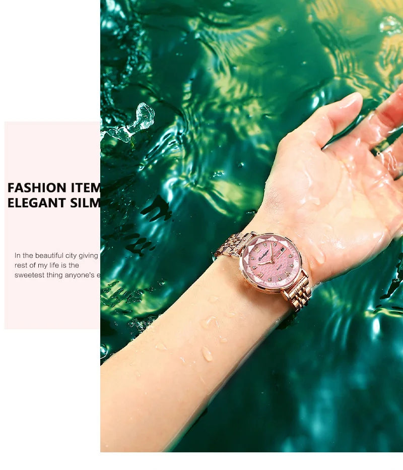 POEDAGAR Top Elegant Women's Watches Stainless Steel Date Week Woman Watch Waterproof Luminous Fashion Ladies Watch Quartz Reloj