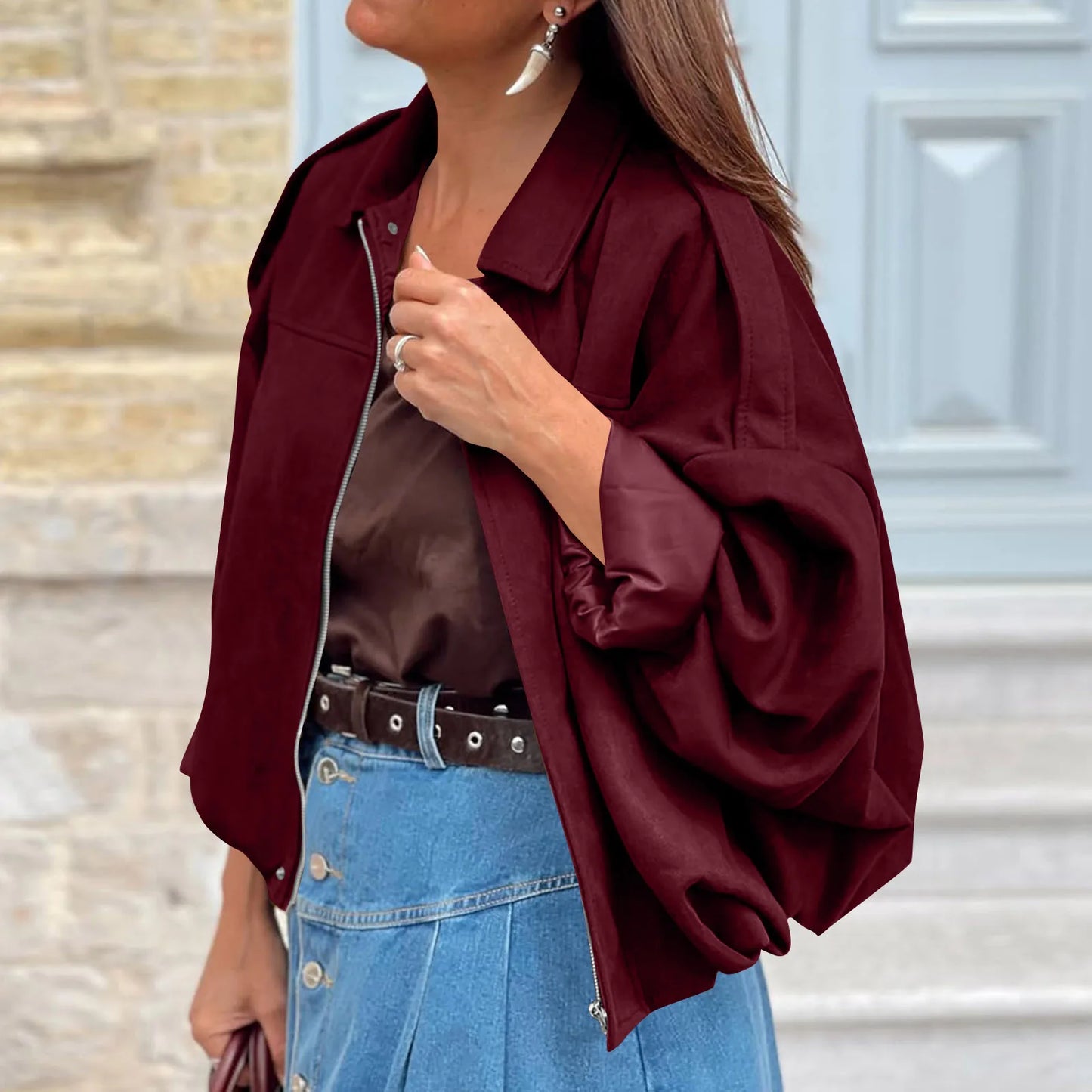 Women's Jacket Fashionable Long Sleeve Zip Up Cropped Coat Autumn Streetwear Cropped Jackets Chic Street Youth Casual Jackets