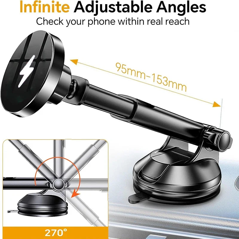 UYUXIO Dashboard Wireless Car Phone Charger Adapter 15W Fast Charging Magnetic Car Phone Holder for iPhone 16 15 14 13 12