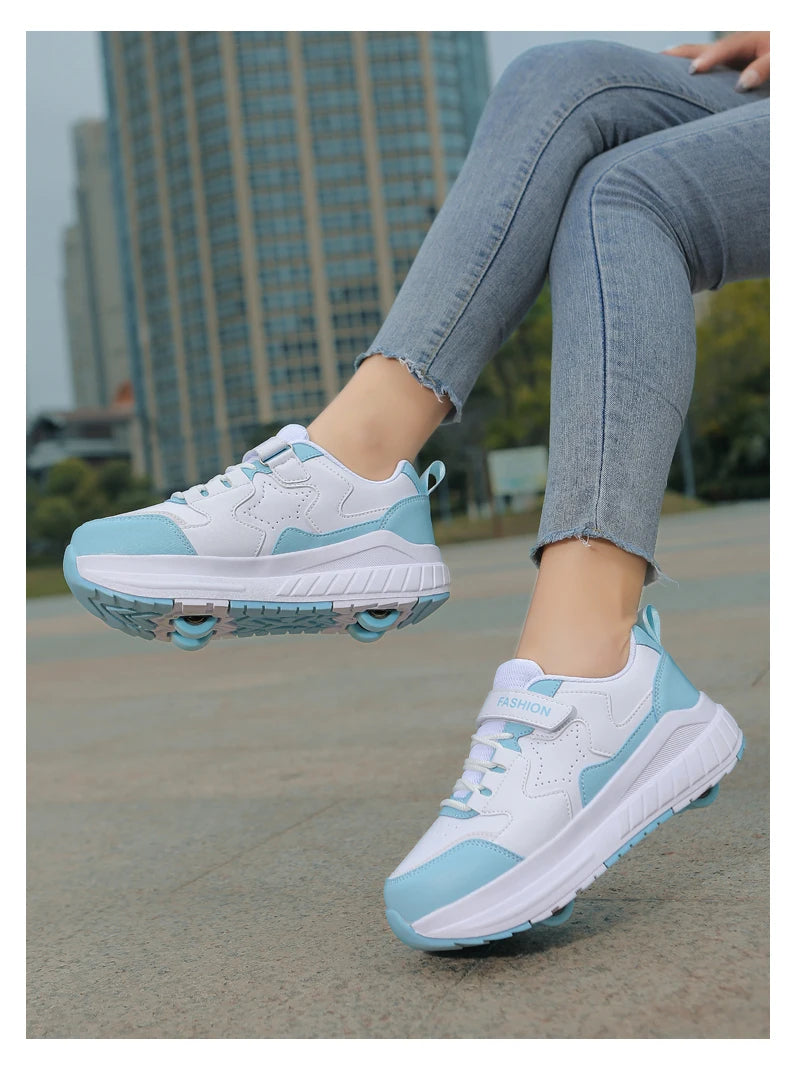 Kids Roller Skate Shoes Fashion Casual Sports Children 4-Wheels Sneakers for Boys and Girls Gift Nice Footwear