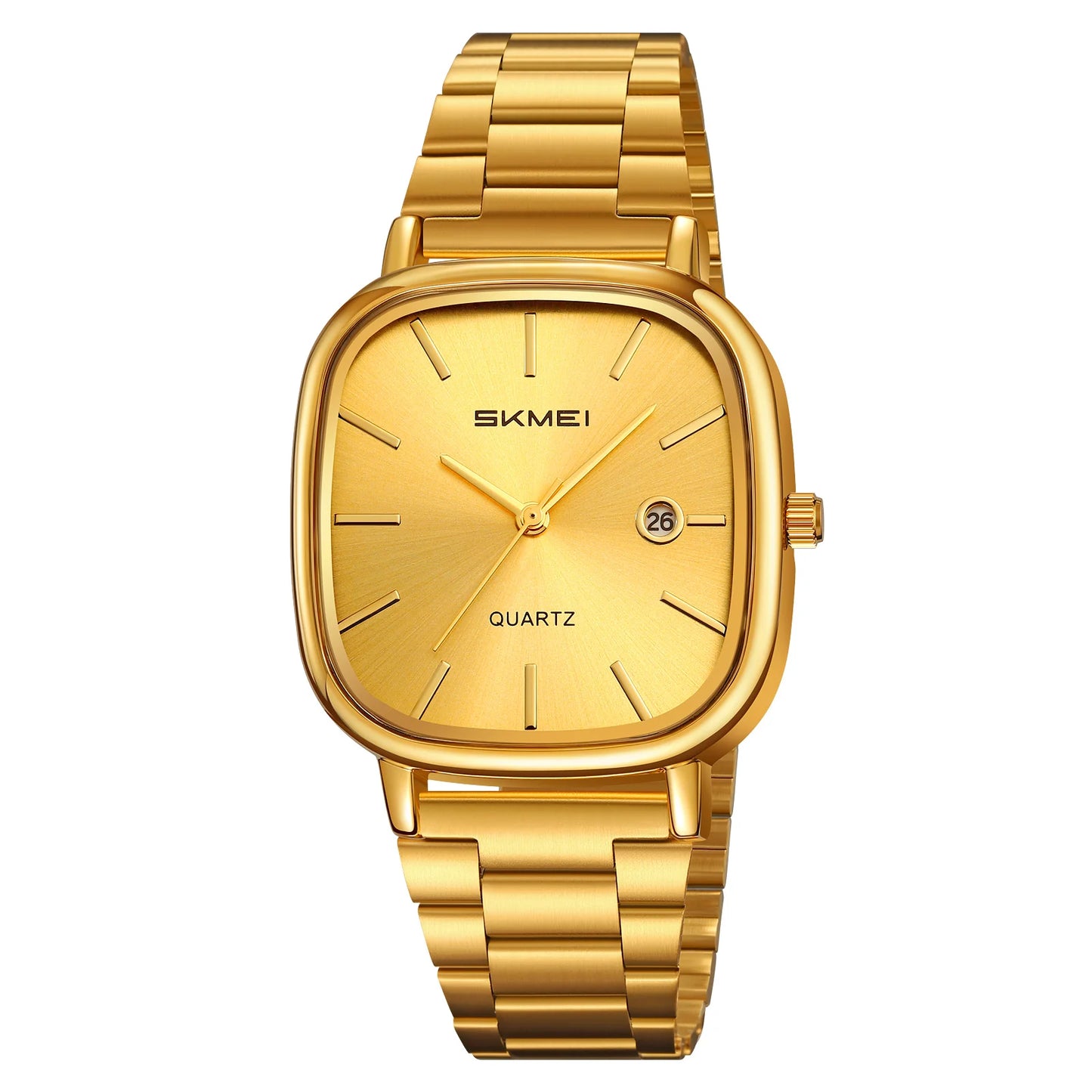 SKMEI Men's Quartz Watch Retro Square Zinc Alloy Case Gold Stainless Steel Band, 30M Water Resistance Time & Date Functions 2551