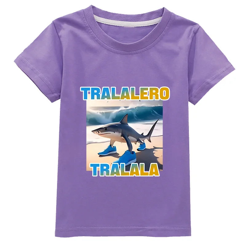 Tralalero Tralala Funny Shark Meme Kids Clothes Summer Boys Short Sleeve Outerwear Girls Casual T Shirt Children Clothes