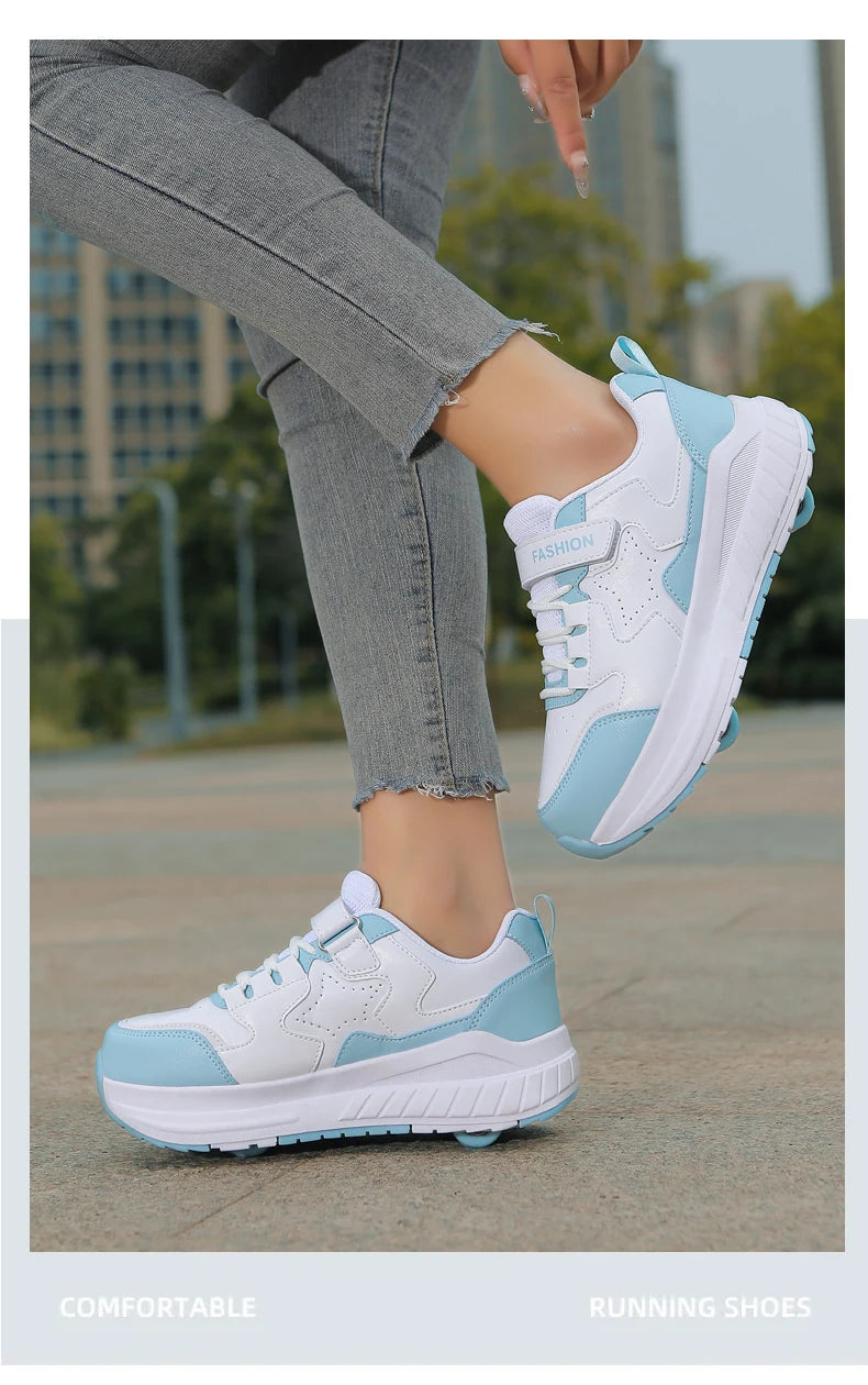 Kids Roller Skate Shoes Fashion Casual Sports Children 4-Wheels Sneakers for Boys and Girls Gift Nice Footwear