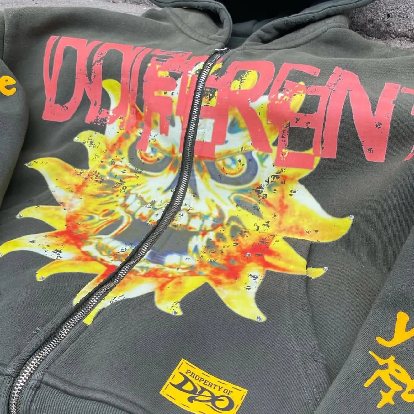 Y2K Gothic Graffiti Print Zip Up Hoodies for Women's Grunge Vintage Sweatshirt Harajuku Japanese Aesthetic Men Jackets