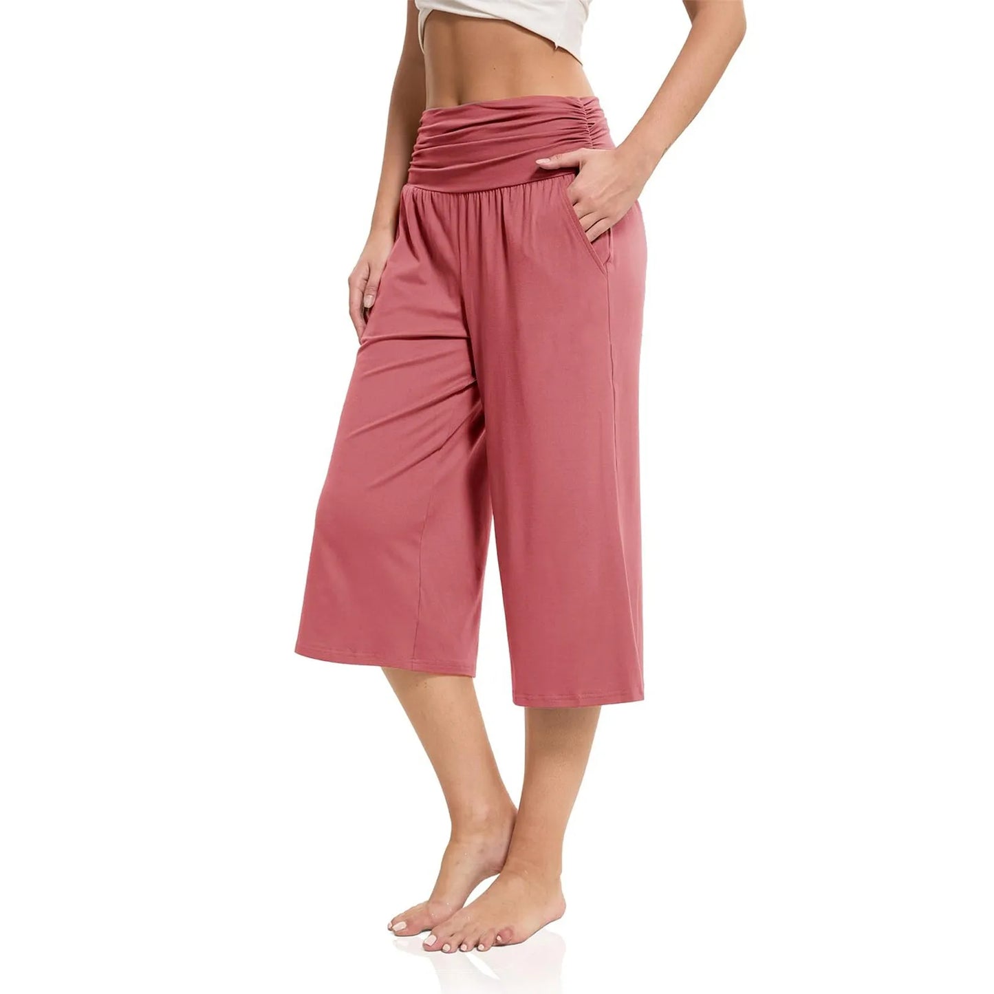 women pants summer loose cropped pants High Waist Solid Color Casual Trousers Pants With Pockets cozy breathable pantalon femme