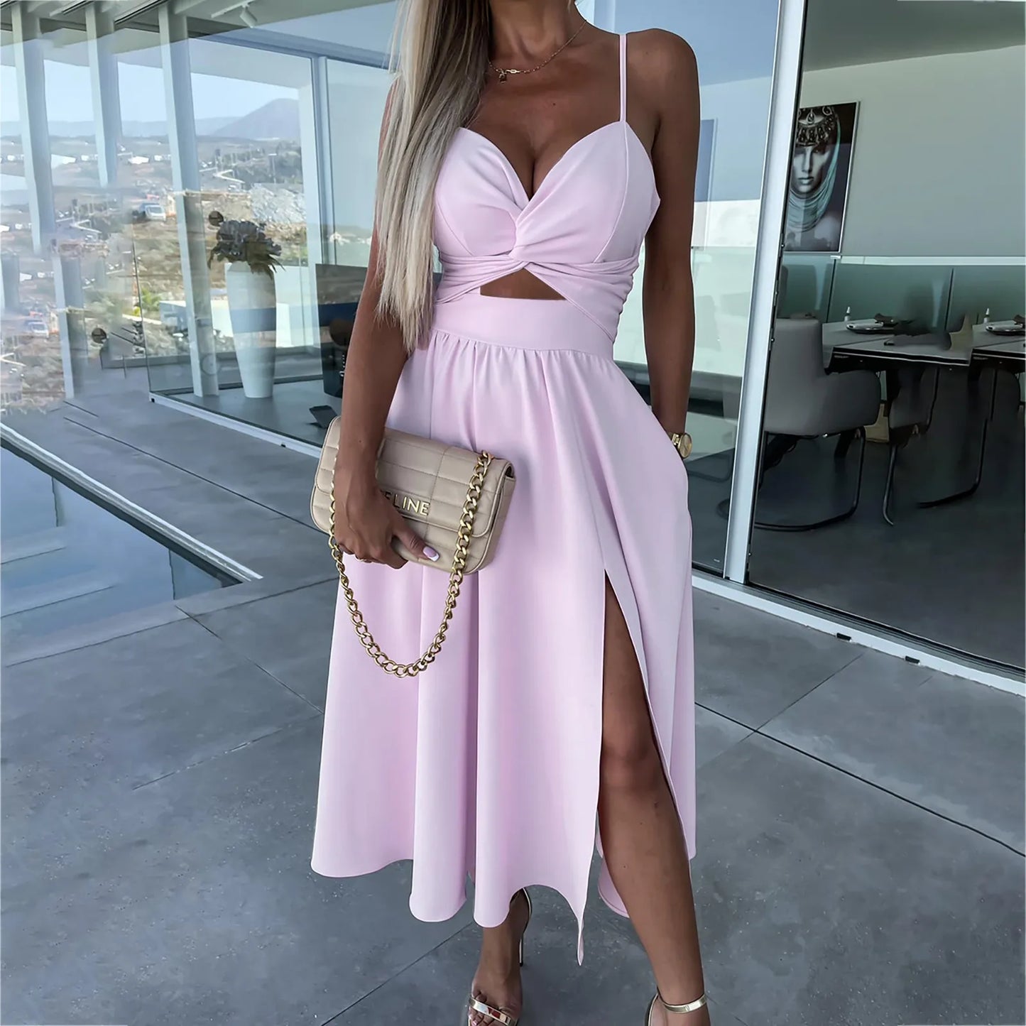 dresses for women trend sexy party dresses V-Neck Big Swing Slimming Backless Sleeveless long Dress Suspenders Hollow vestidos