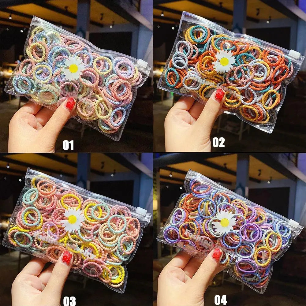 100PCS/Bag Baby Kids Lovely Scrunchies Colorful Ponytail Holder Hair Rope Hair Accesorries Children Hair Ties
