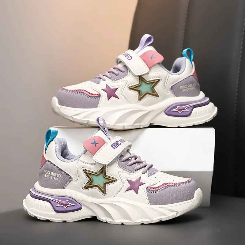 Fashion children's sports shoes boys and girls sports shoes 4 to 10 years old college wind PU leather shoes outdoor casual shoes