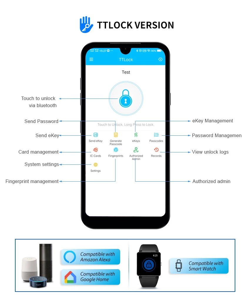 Stainless Steel Smart Door Lock TTlock Wireless Digital Electronic Lock Smart Home Wooden Door Lock