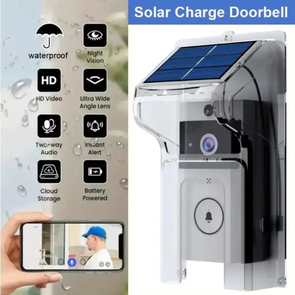 Waterproof Visual Intercom Doorbell Solar Power Wireless Front Door Camera HD Home Security Video Doorbell Outdoor Surveillance