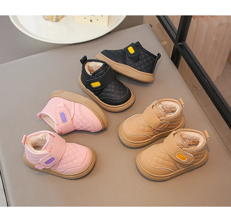 Kids'Casual Shoes Ankle Boots PU Leather Water-Resistant Winter Shoes For Children Anti-slip Warm Pink Black Shoes Size 21-31