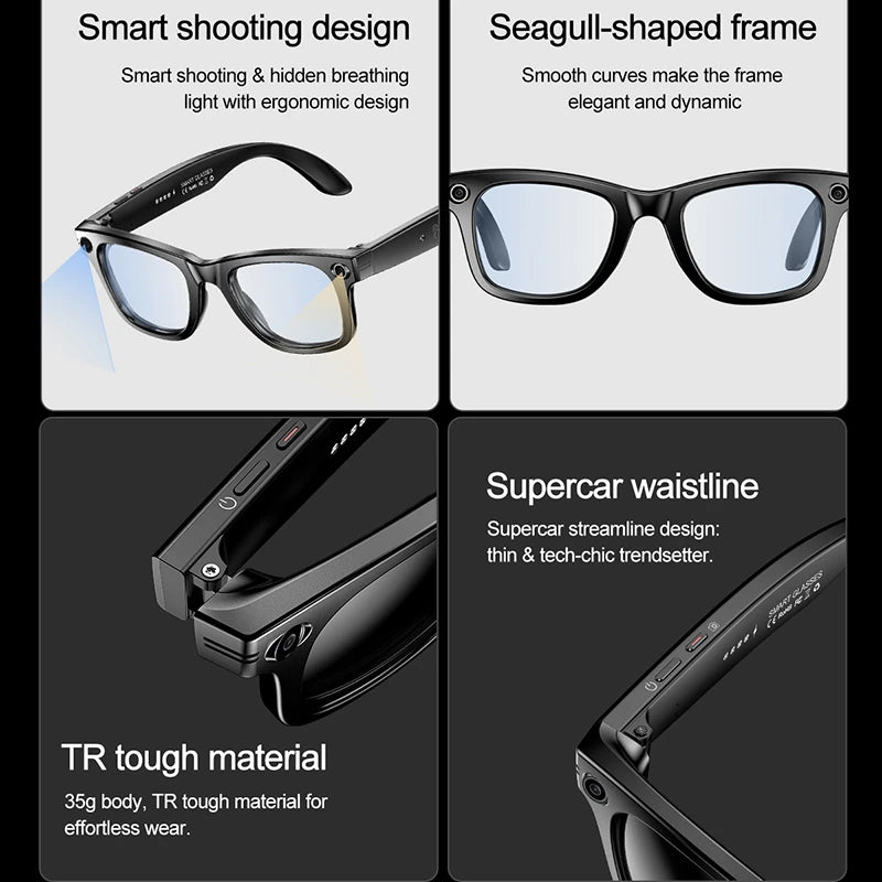 LIGE AI Smart Glasses with Camera Sunglasses 100W Camera Video Recorder Wireless Bluetooth Call Anti-blue Glasses for Man Women