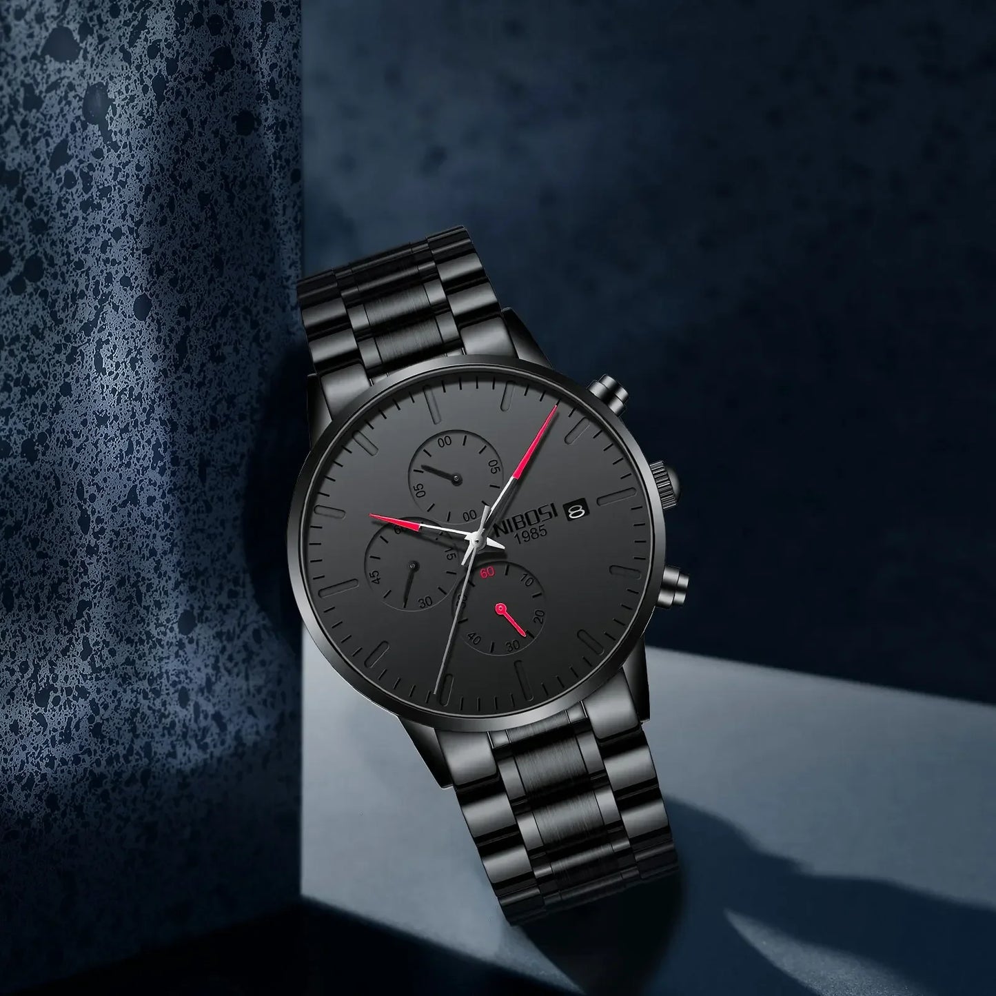 NIBOSI Men's Watches Analog Minimalist Black Dial Watch for Men Business Chronograph Military Casual Wristwatch Stainless Clock