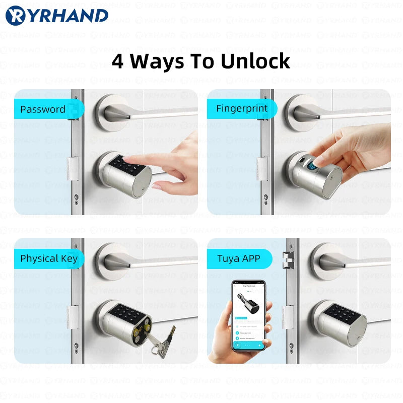 Smart Euro Cylindrical Door Lock ttlock app Keyless Security Entry Mechanical Key Waterproof fingerprint door lock For home