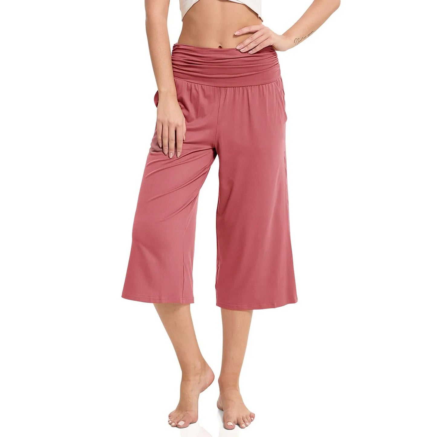 women pants summer loose cropped pants High Waist Solid Color Casual Trousers Pants With Pockets cozy breathable pantalon femme