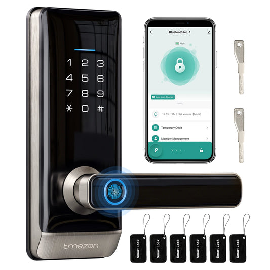 Smart Door Lock, TMEZON Keyless Entry  Fingerprint Door Lock with Keypad Digital Door Lock with Handle for Home, Remote/Card