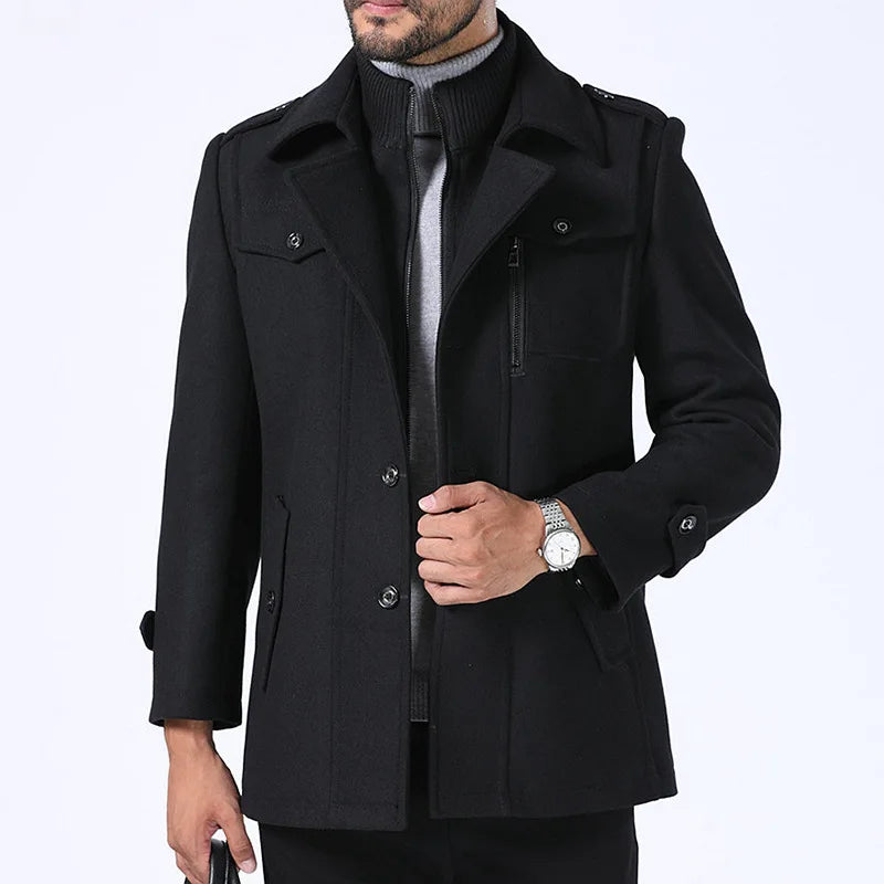 Winter Business Casual Wool Coat Men jackets Men's Woolen Coats Fashion Thicken Mid Length Trench Solid Warm Outerwear
