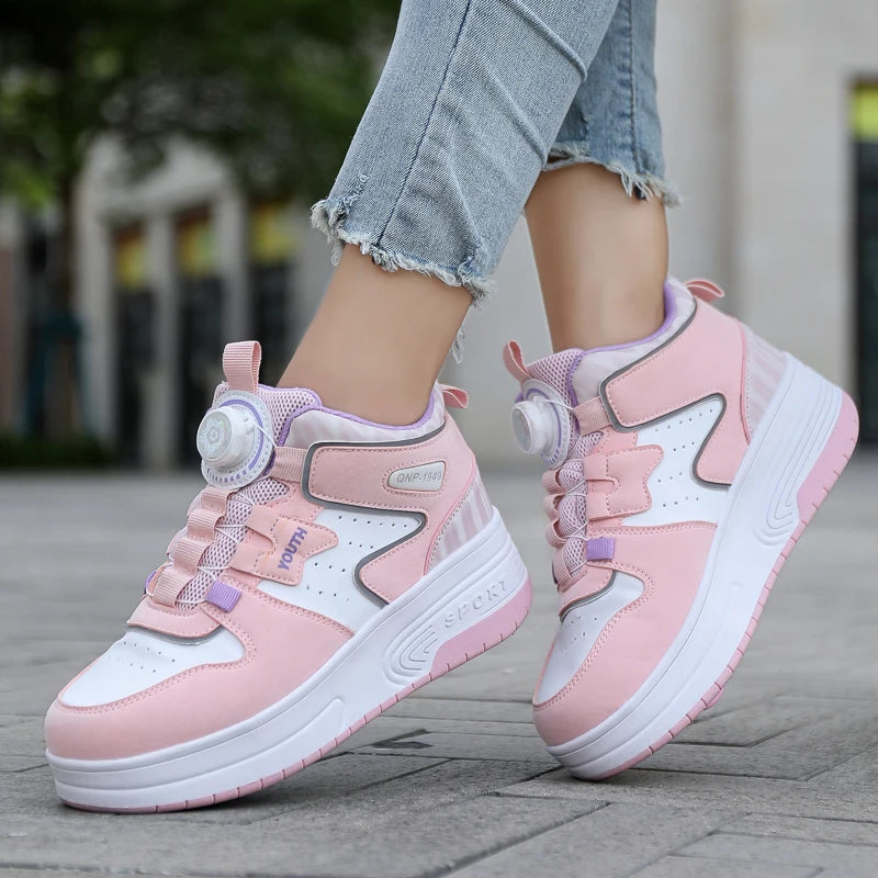 Sneakers for Kids Boys Girls 2Wheels Roller Skate Children Shoes Sports Running Adult Casual Women Tennis Outdoor Size 31-42