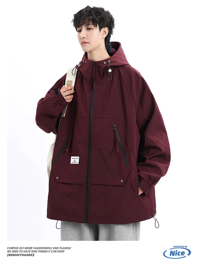 Autumn Men's Jacket Springtime Trendy Streetwear Coat Fashion Outerwear Hooded Solid Color Men Jackets Korean Version Clothing