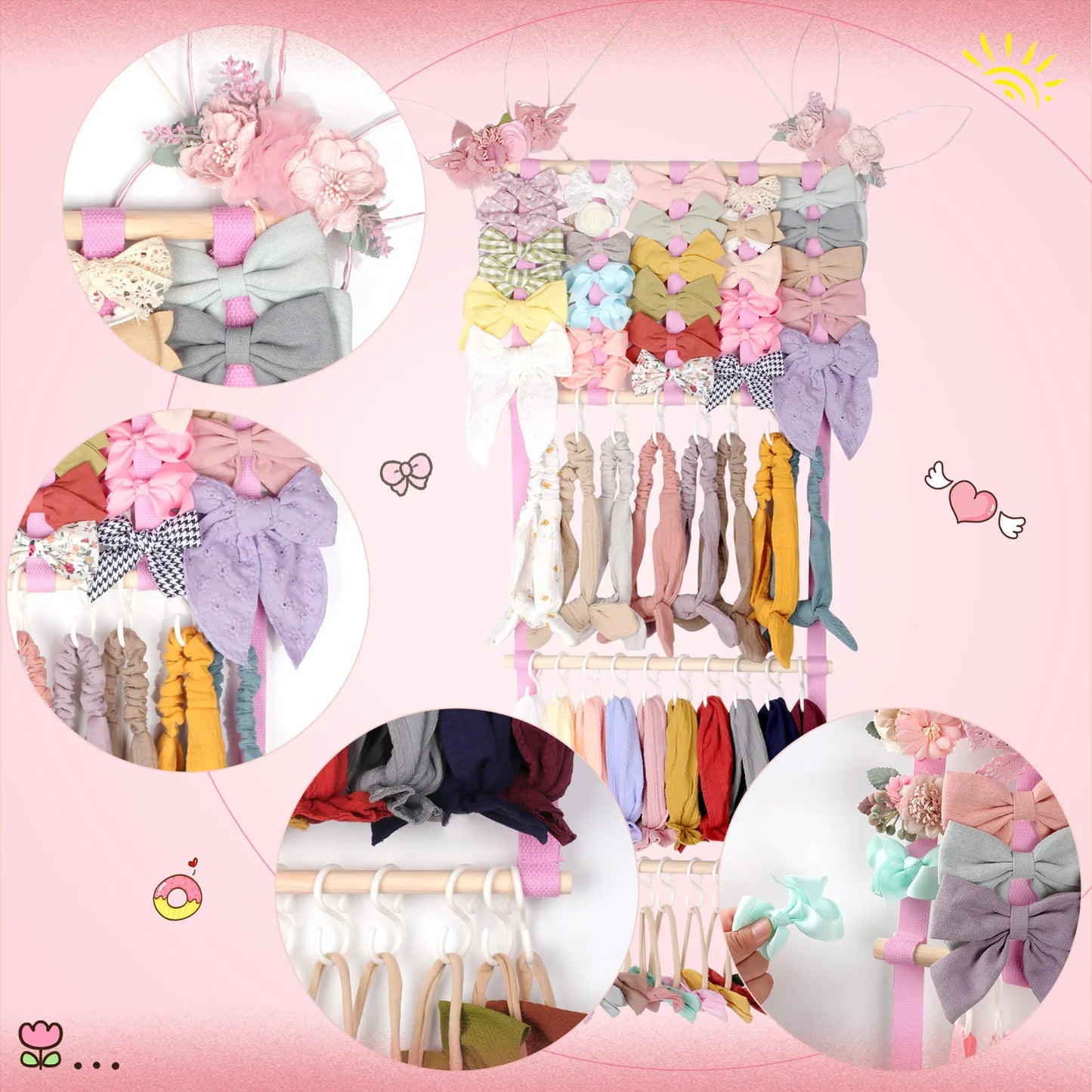 Hair Accessory Organizer With 8 Hooks Hanging Storage Rack For Hair Clips Hat Headband Space Saving Bathroom Bedroom Door Closet