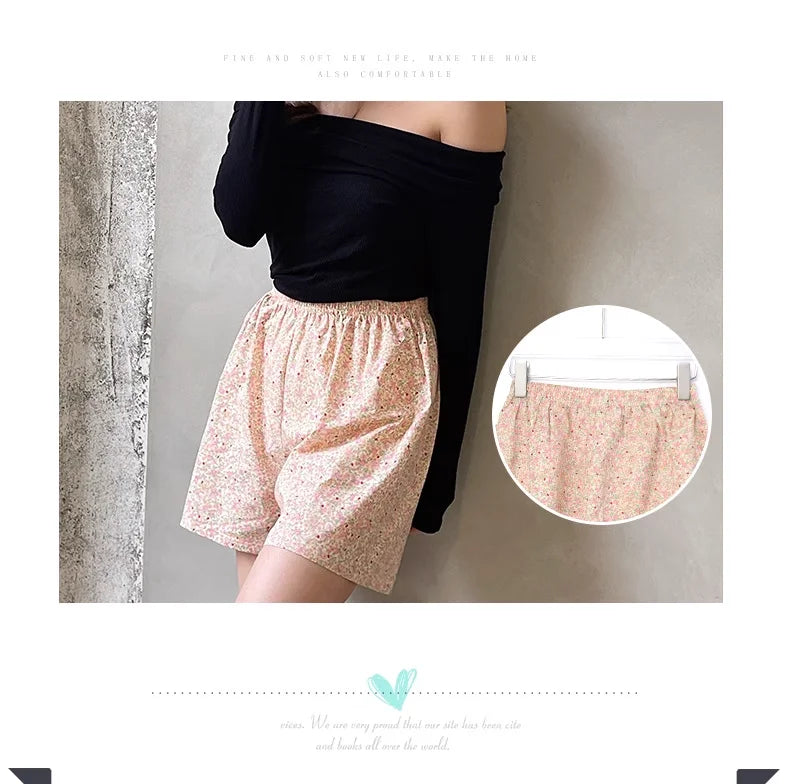 Women's High Waist Summer Shorts Floral Print Lounge Pants Loose Wide Leg Comfy Stretchy Elastic Waist Casual Athletic Home Slee