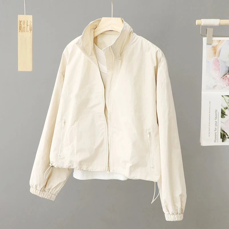 Women's Jackets New Spring Autumn Thin Cardigan Jacket Zipper Long Sleeve Simple Fashion Solid High-necked Casual Female Outwear