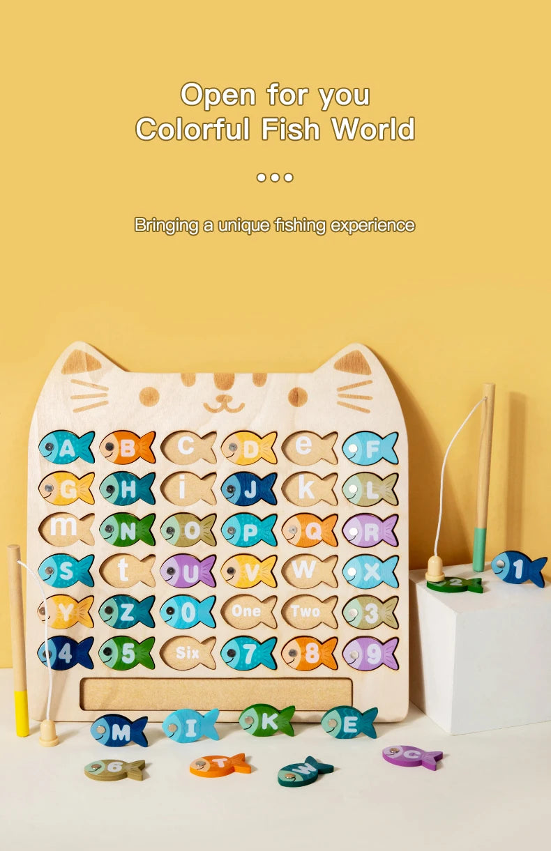Kids Wooden Fishing Game Toys Gifts Early Education Alphabet Numeric Cognitive Toys Children Interactive Games Toys for Gifts
