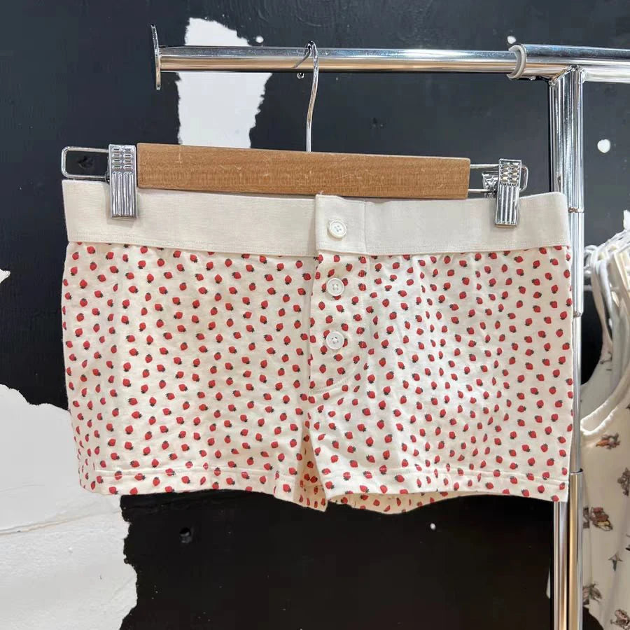 Purple Floral Print Home Shorts Summer Patchwork Elastic Waist Straight Short Pant Casual Cute Cotton Pants Woman Clothing