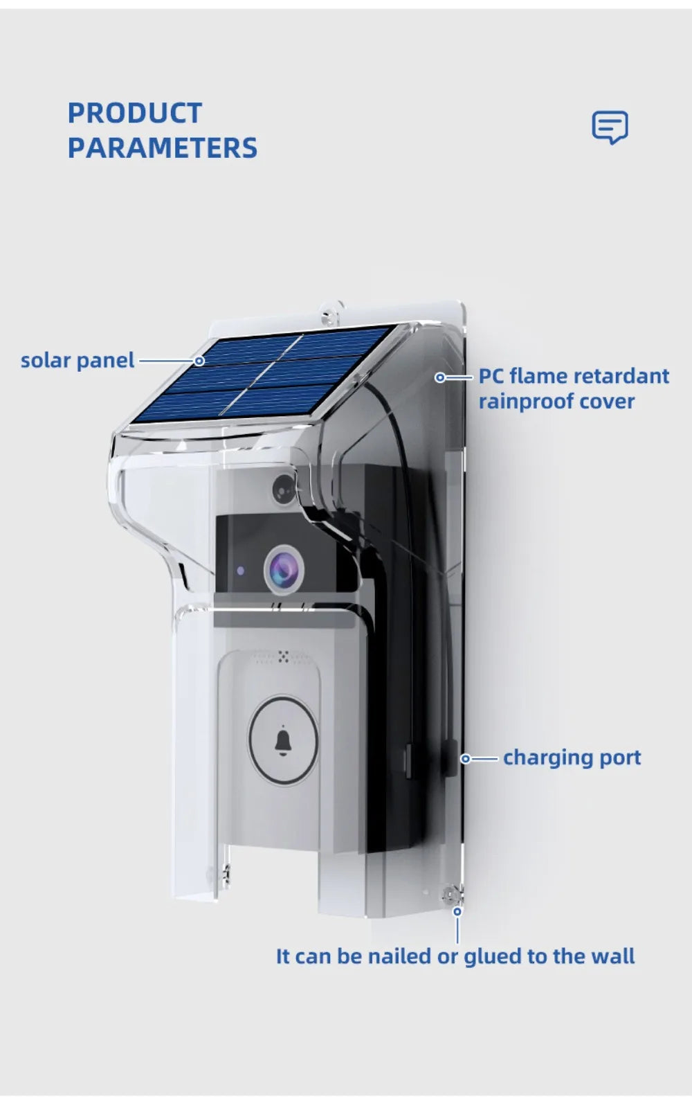 Waterproof Visual Intercom Doorbell Solar Power Wireless Front Door Camera HD Home Security Video Doorbell Outdoor Surveillance