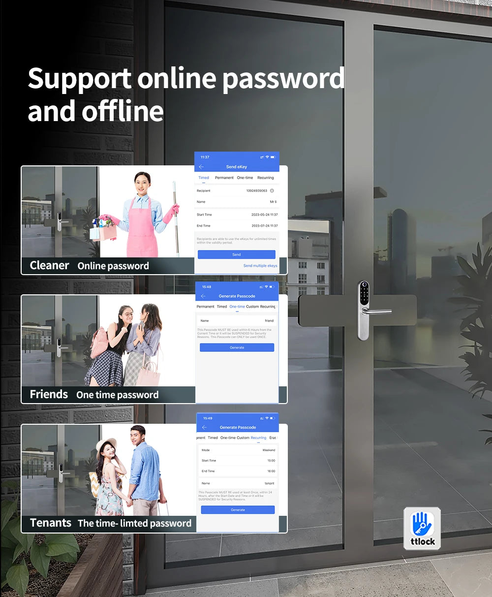 304 Stainless Steel Digital Smart Lock Aluminum Sliding Door Keyless Home Security TUYA TTlock Waterprooof Door Lock