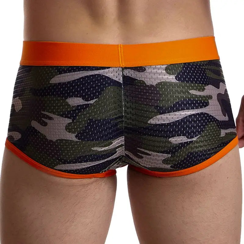 Sexy Underwear Men Boxer Briefs Cueca Gay Male Panties Mesh Camouflage Fashion Men Under Wear Lingerie Underpants Pouch Shorts