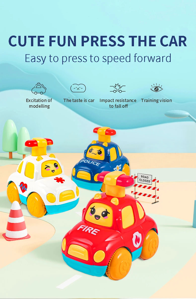 Children Toys Cars Toys for Boys 1 2 3 Ages Cartoon Inertia Press and Go Cars Toys for Kids Pull Back Fire Engine Toy Baby Gifts