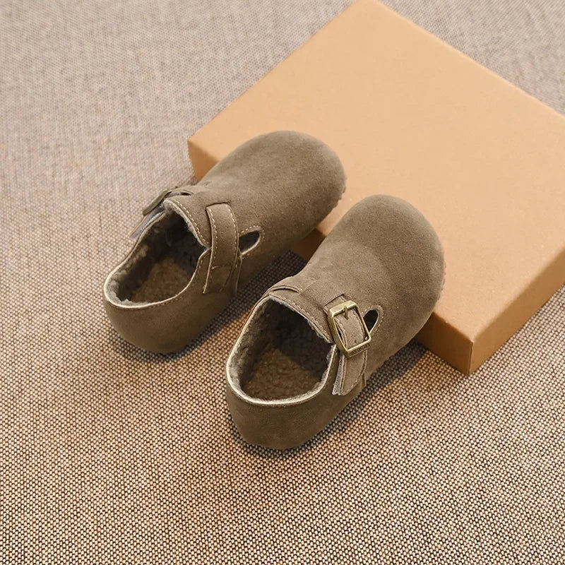 Children Flat Shoes Suede for Winter Kids Moccasins Non-slip Soft Sole 2024 Brand New Boys Girls Leather Shoes Warm Retro Trendy
