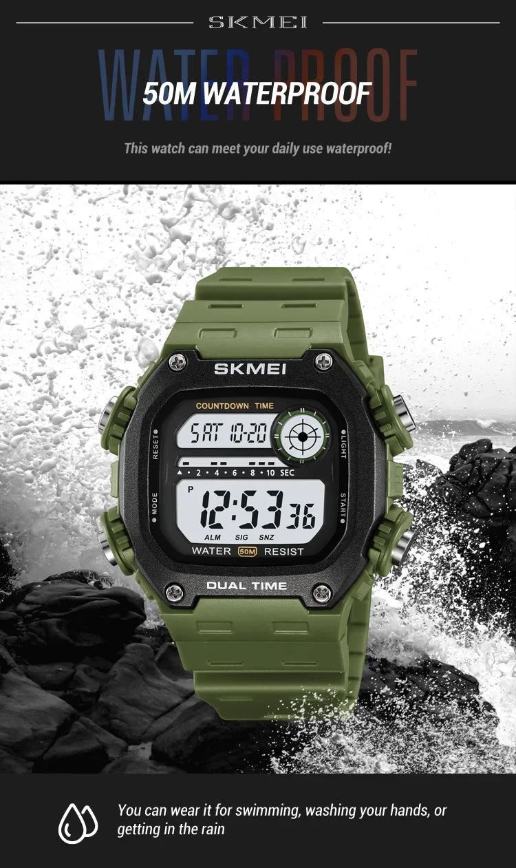 SKMEI 2126 Digital Countdown Sports Watches for Men LED Display Waterproof Stopwatch Mens Wristwatch Alarm Clock montre homme