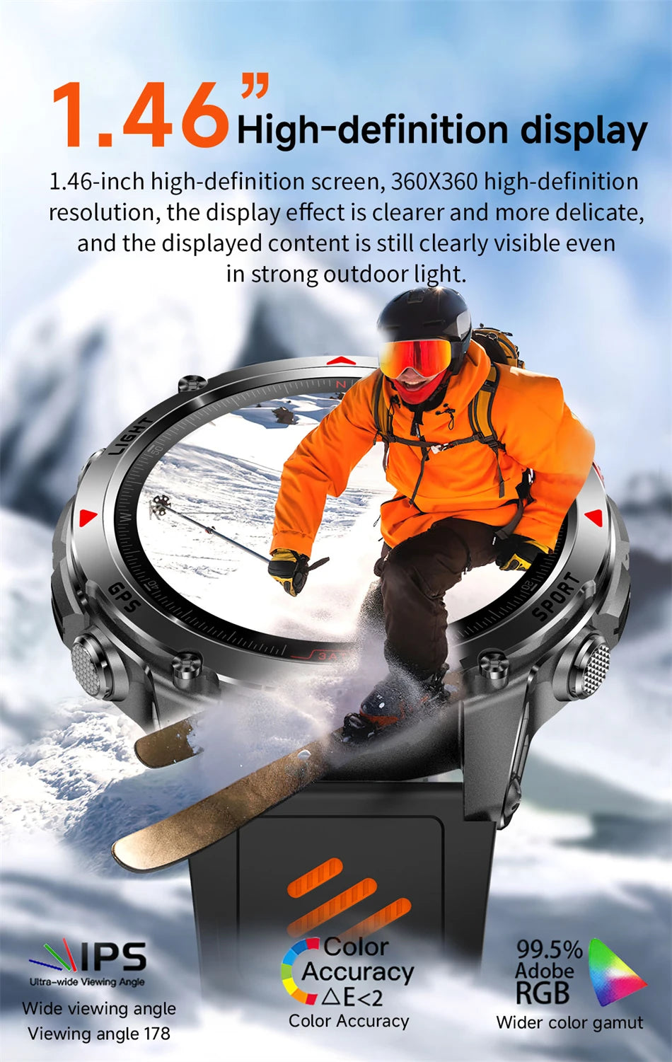 New Military GPS Sports Smart Watch Men Support GNSS Swim 3ATM Waterproof Compass Altimeter BT Call Outdoor Sports Smart Watch