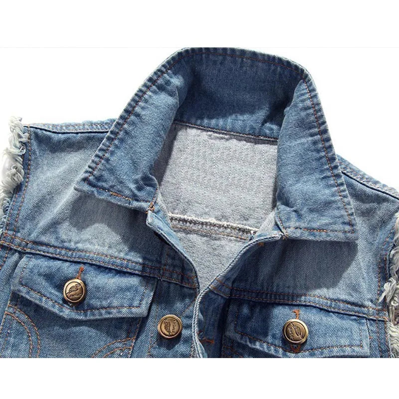 Hip Hop Jeans Coat Men Jackets for Short Sleeve Ripped Blue Jean Jackets Man 2025 Men's Denim Vest Mens Denim Shirt Husband Male