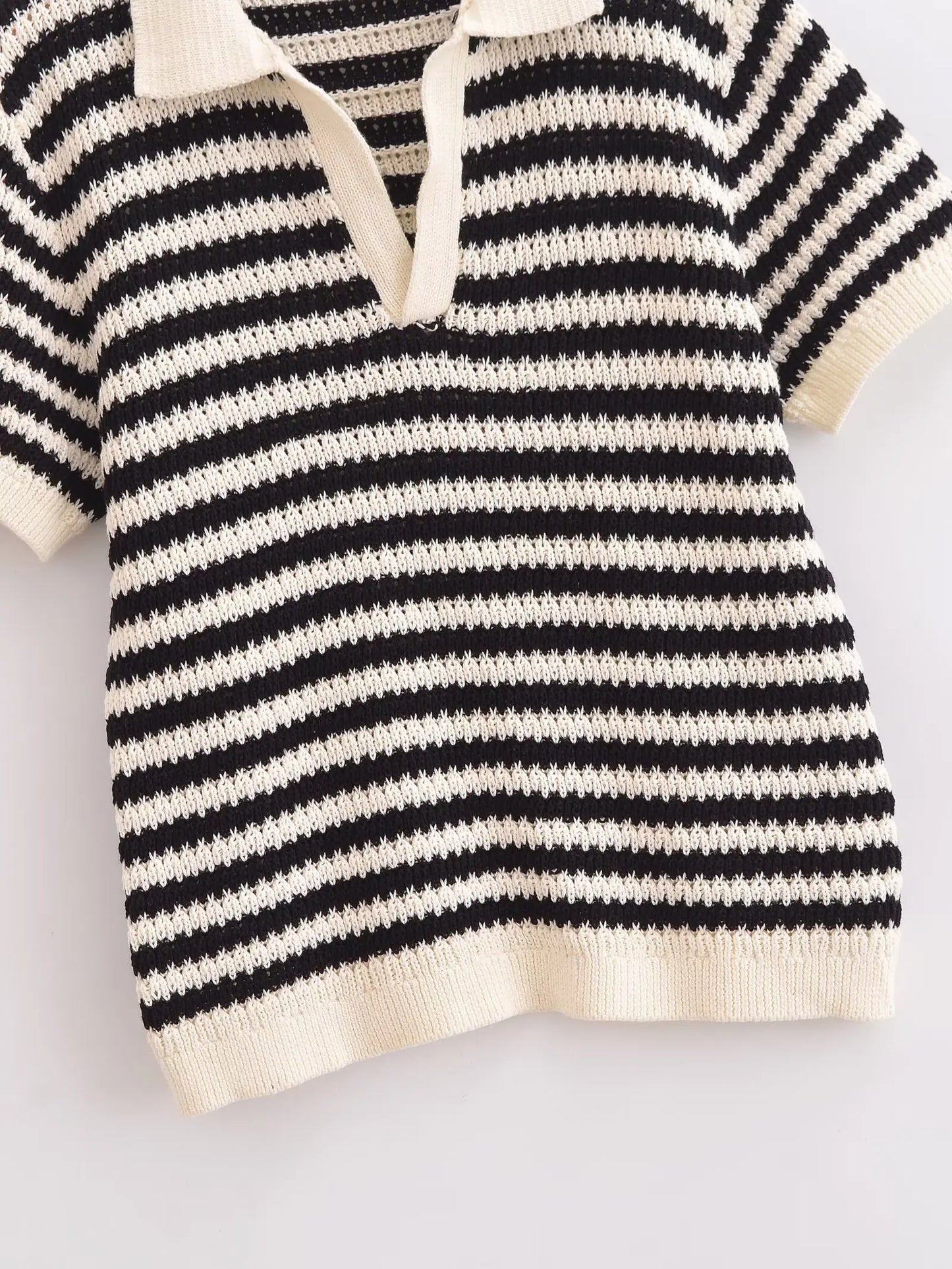 2025 Women’s Striped Knit Cotton T-Shirt Polo Collar Short Sleeve Casual Spring Summer Daily Street Weekend Wear
