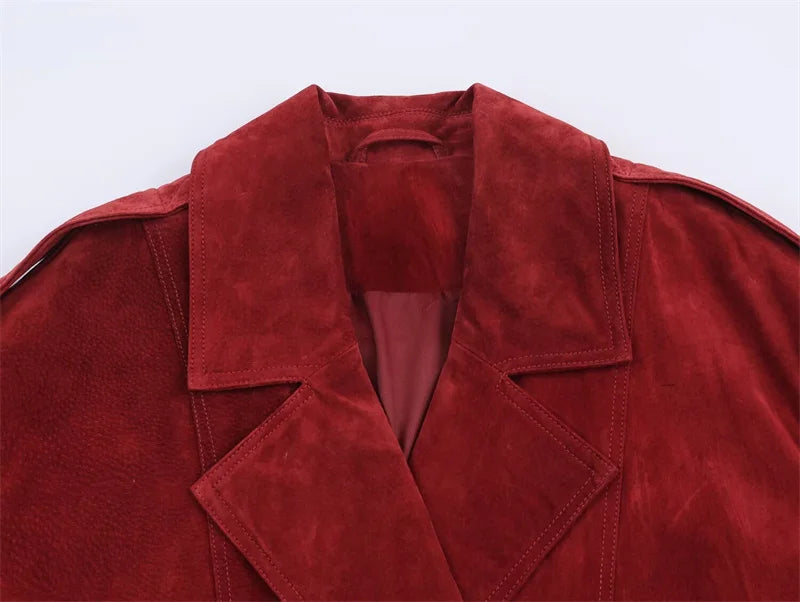 Women's Jacket 2025 Winter New Red Long-Sleeve Suede-Effect Loose Jacket Casual Fashion Versatile Style