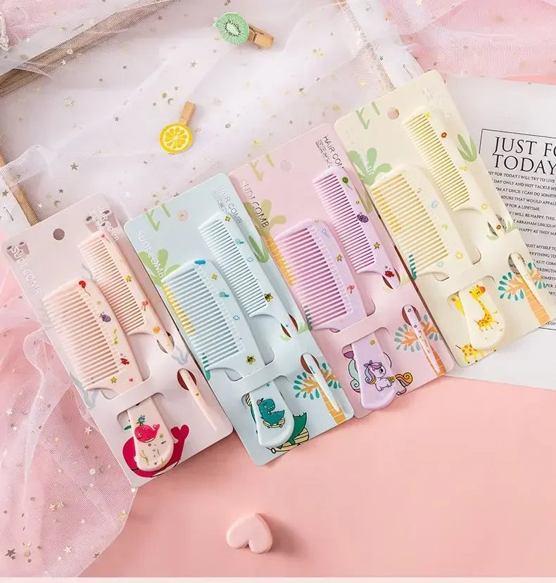 2pcs Kids Hair Combs Set Girls Portable Anti-Static Plastic Comb Cartoon Animals Children Hairdressing Comb with Pointed Tail
