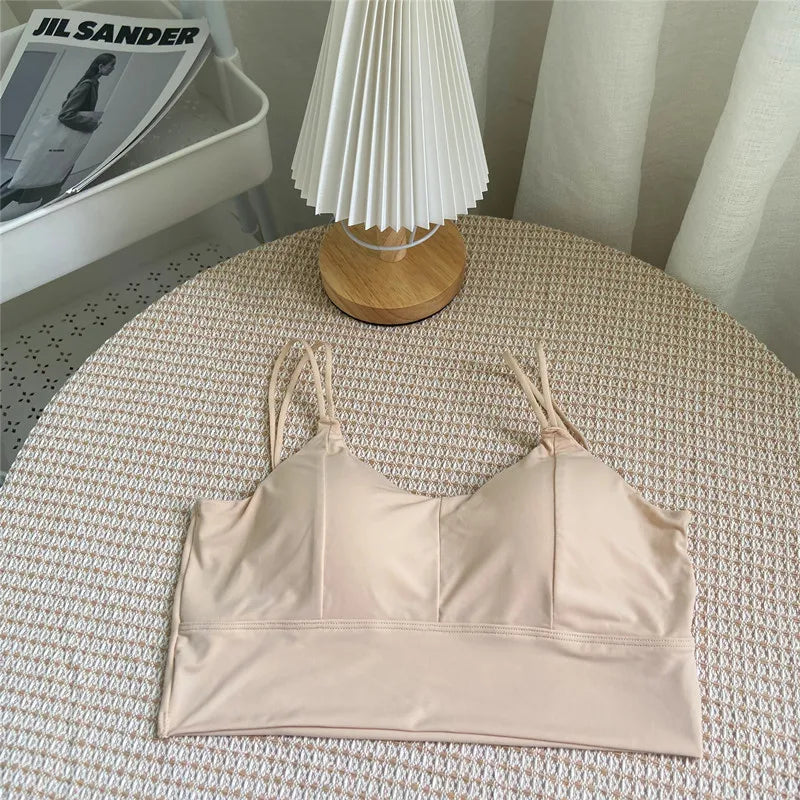 Bra For Women Ice Silk Tube Tops Soft Breathable Underwear Push Up Suspender Brassreie Camisole Female Casual Vest Crop Top Pink