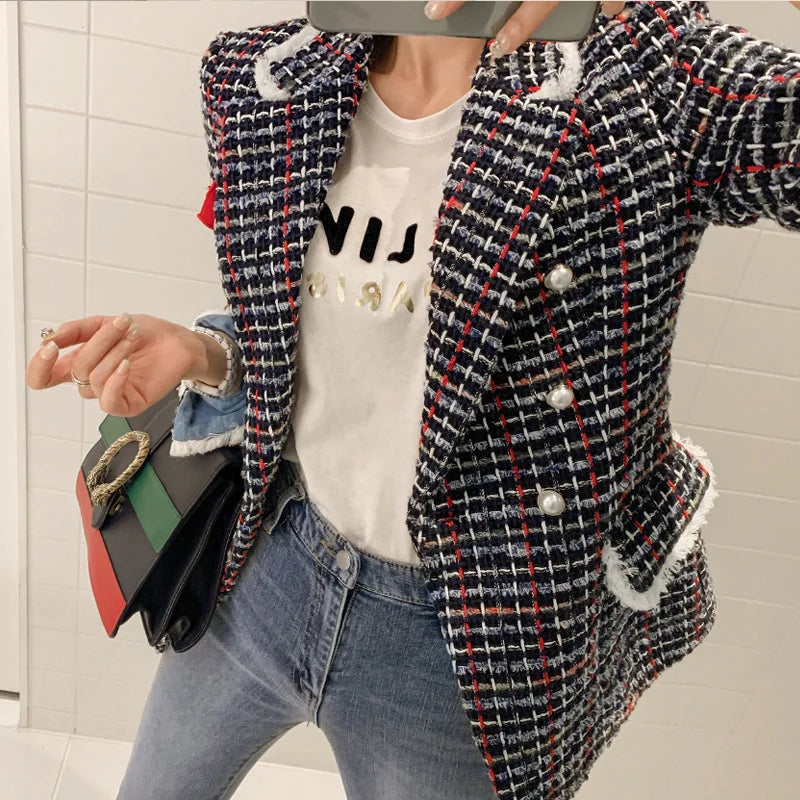 Women's Jacket 2025 Autumn New Celebrity Slim-fitting Long-sleeved Tweed Temperament Coat