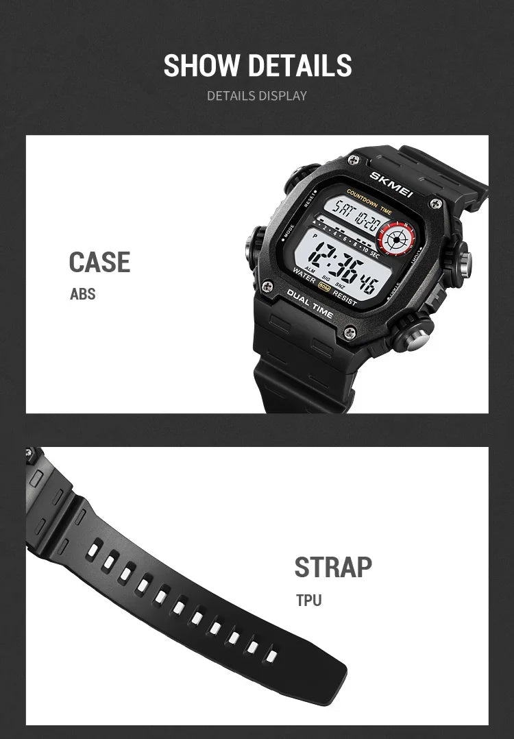 SKMEI 2126 Digital Countdown Sports Watches for Men LED Display Waterproof Stopwatch Mens Wristwatch Alarm Clock montre homme