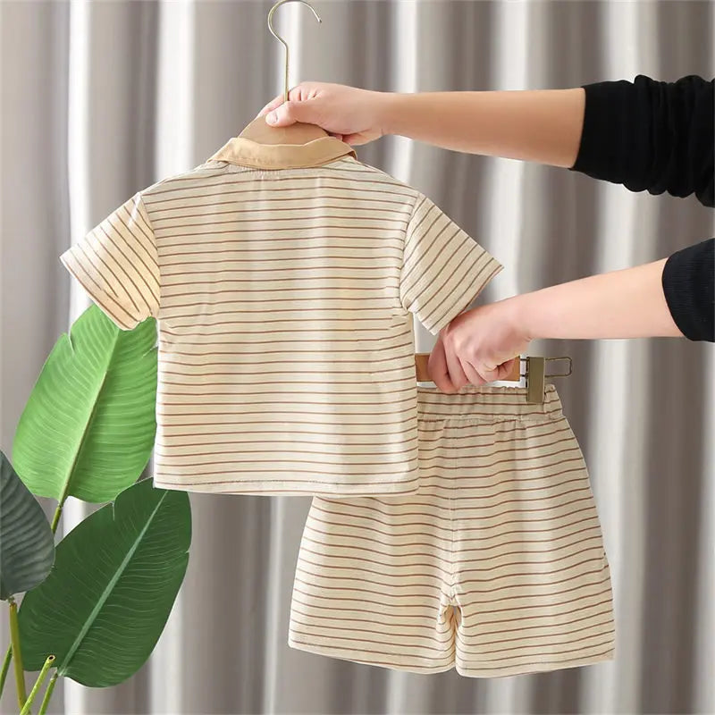 New Kids Clothes Summer Children Boy Strips T Shirt Shorts 2Pcs/set Child Toddler Clothing Infant Sportswear 1 2 3 4 5 YEAR