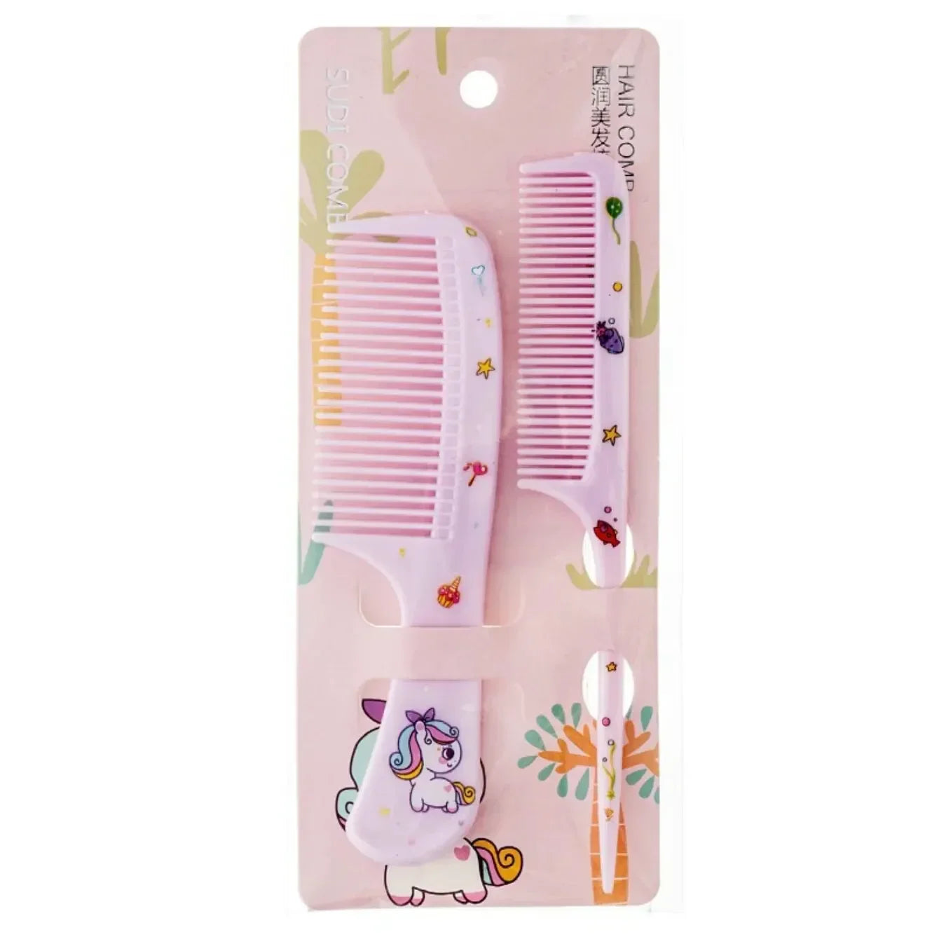 2pcs Kids Hair Combs Set Girls Portable Anti-Static Plastic Comb Cartoon Animals Children Hairdressing Comb with Pointed Tail