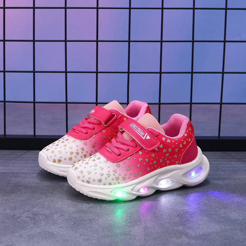 Kids' Casual Shoes Children Led Light Spring Outdoor Sneakers For Breathable Anti-slip Black  Blue Pink Size 21-30