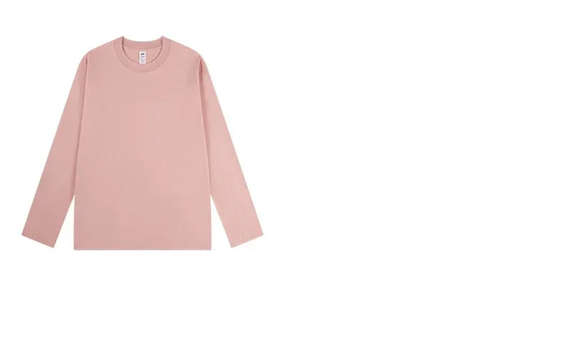 230G Men T Shirts Pure Combed Cotton Heavy Round Neck Solid Color Long-sleeved Men's T-shirt Loose Bottoming Shirt Tops For Male