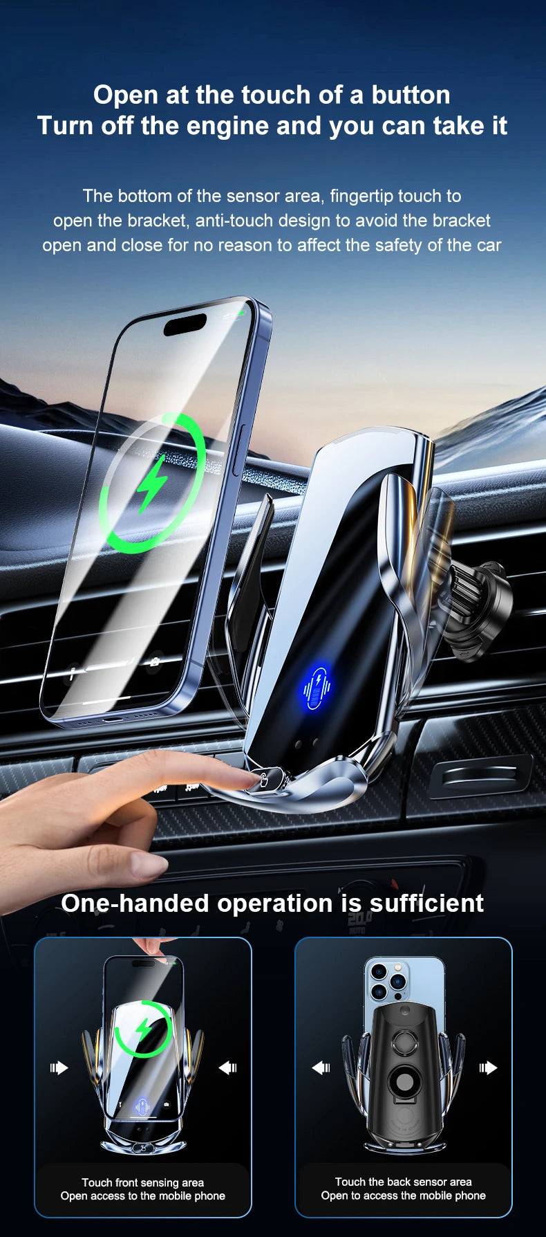 Universal All Mobile Phone Charging Car Phone Holder Wireless Charger Automatic Car Cell Phone Holder Vent Clip Accessories