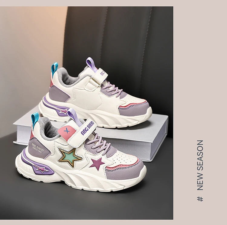 Fashion children's sports shoes boys and girls sports shoes 4 to 10 years old college wind PU leather shoes outdoor casual shoes