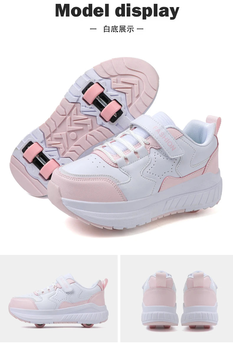 Kids Roller Skate Shoes Fashion Casual Sports Children 4-Wheels Sneakers for Boys and Girls Gift Nice Footwear