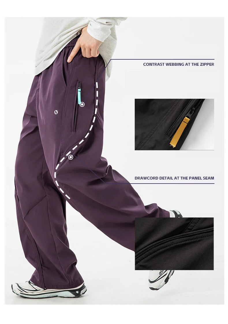 TFETTERS Autumn New Zipper Pocket Men Pants Drawstring Elastic Waist Pants Men Fashion Stitching Design Trouser for Men Clothes